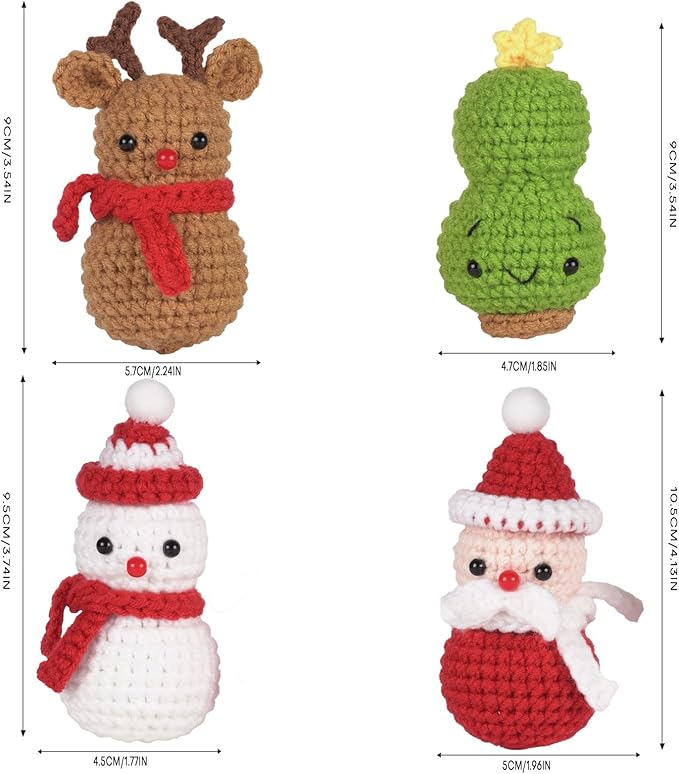 Wizardi Amigurumi DIY Crochet Kit - Santa, Reindeer, Christmas Tree and Snowman F07N8-M117