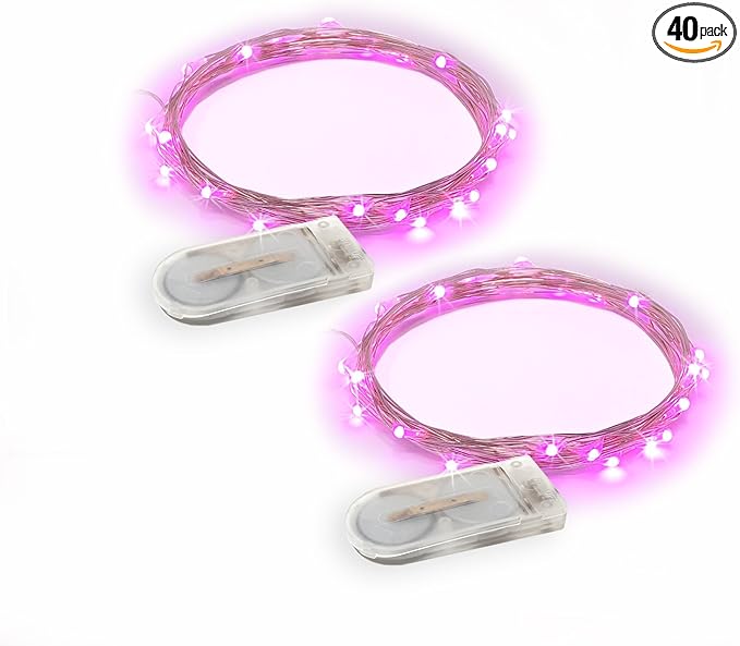 2 Sets 20 LEDs Pink Color String Lights Silver Wire Indoor and Outdoor 6.5 Feet Firefly Starry Fairy Lights Battery Powered for DIY, Christmas, Holidays, Party, Bedroom and Centerpieces
