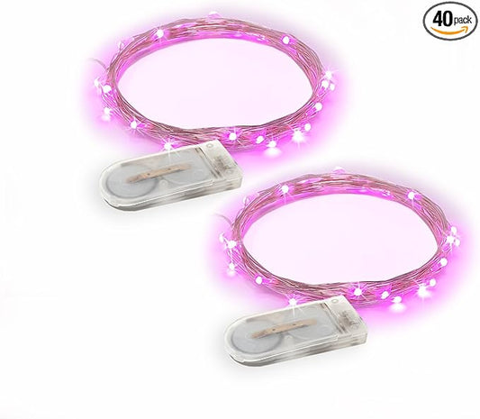 2 Sets 20 LEDs Pink Color String Lights Silver Wire Indoor and Outdoor 6.5 Feet Firefly Starry Fairy Lights Battery Powered for DIY, Christmas, Holidays, Party, Bedroom and Centerpieces