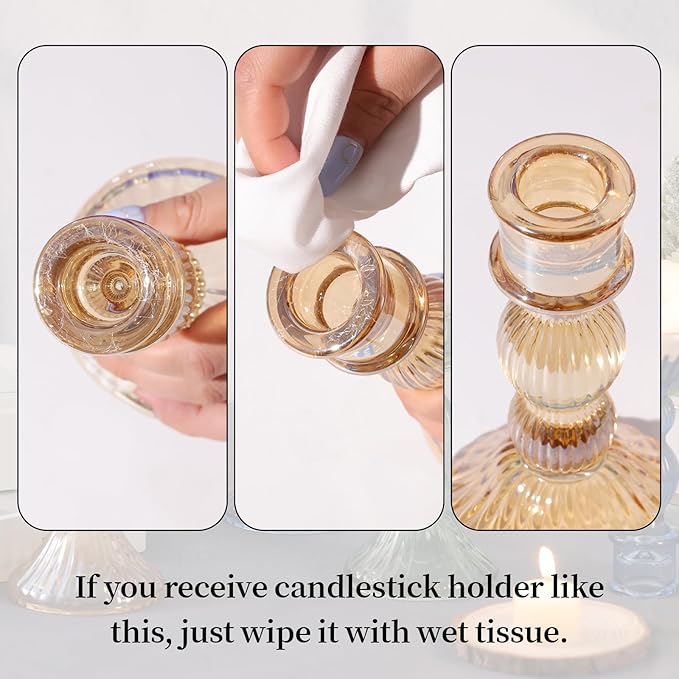 DARJEN Gold Candlestick Holders Set of 4 - Vertical Stripe Glass Candle Holders for Candlesticks and Taper Candles, Taper Candle Holder for Wedding, Party, Home Decor & Table Centerpieces