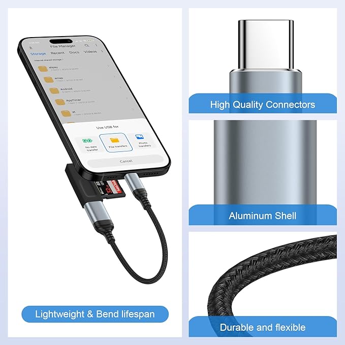 USB C to USB 3.0 Adapter, OTG Adapter for Android iPhone 16e/16/16 Pro/16 Pro Max/16 Plus/15/15 Pro/15 Pro Max/15 Plus, Type C Male to USB Female OTG Cable for Samsung Galaxy S25, MacBook Pro, Camera