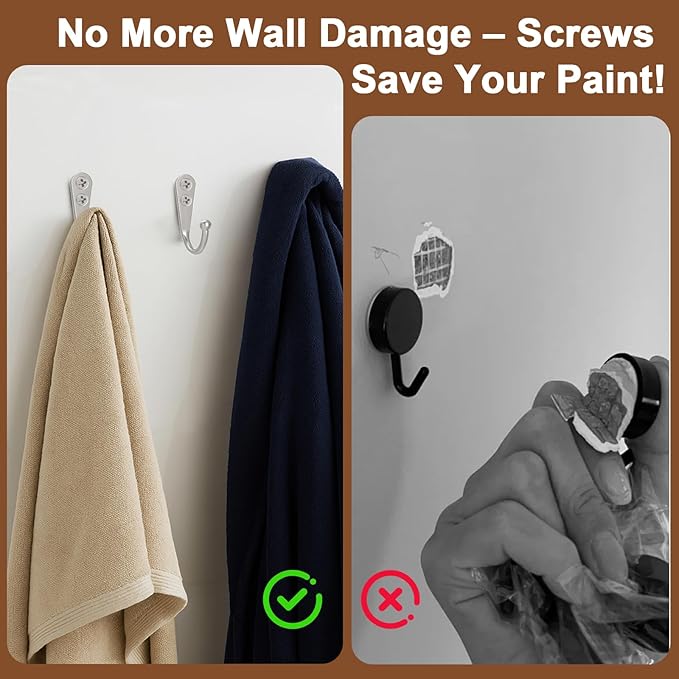 POZEAN 60 Pack Wall Hooks - Silver Coat and Towel Hooks with 120 Screws, for Hanging Coats, Scarves, Bags, Towels, Keys, Caps, Cups, Hats and More