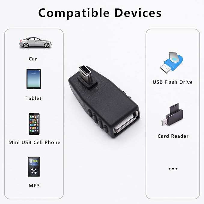 90 Degree Mini USB to USB A OTG Adapter,Right Angle Mini USB 5-Pin Type B Male to USB Type A Female Adapter Converter for Digital Cameras,Black(2 Pack,Right)