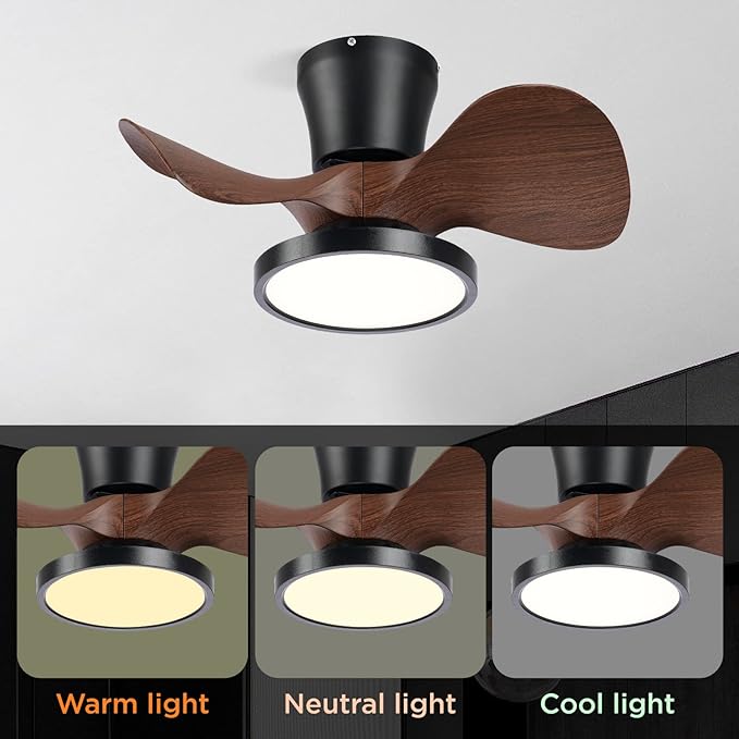 ocioc Quiet Ceiling Fan with LED Light 22 inch Large Air Volume Remote Control for Kitchen Bedroom Dining Room Patio