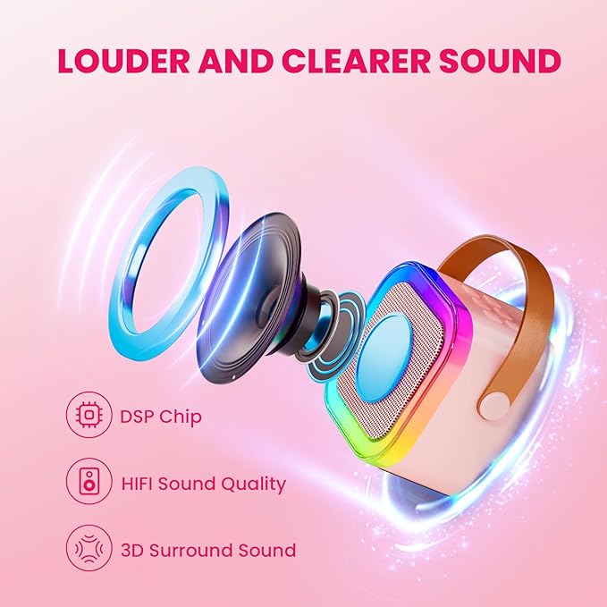 IROO Mini Karaoke Machine for Kids, 2025 TOP Toys Birthday Gifts Ideas for Girls Ages 4, 5, 6, 7, 8, 9, 10, 12+ Years Old, Portable MP3 Player with 2 Wireless Mics for Party