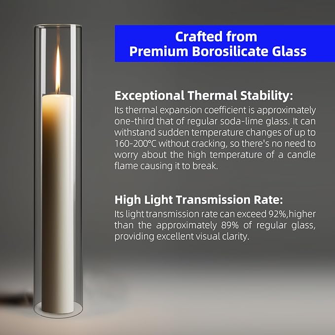 12 Pcs 2.5"W x 14"H Hurricane Glass Candle Holders - Bottomless Glass Hurricane Pillar Candle Holder Open Ended Sleeve Tube Cover for Pillar Candleholders （Metal Candlestick not Included）