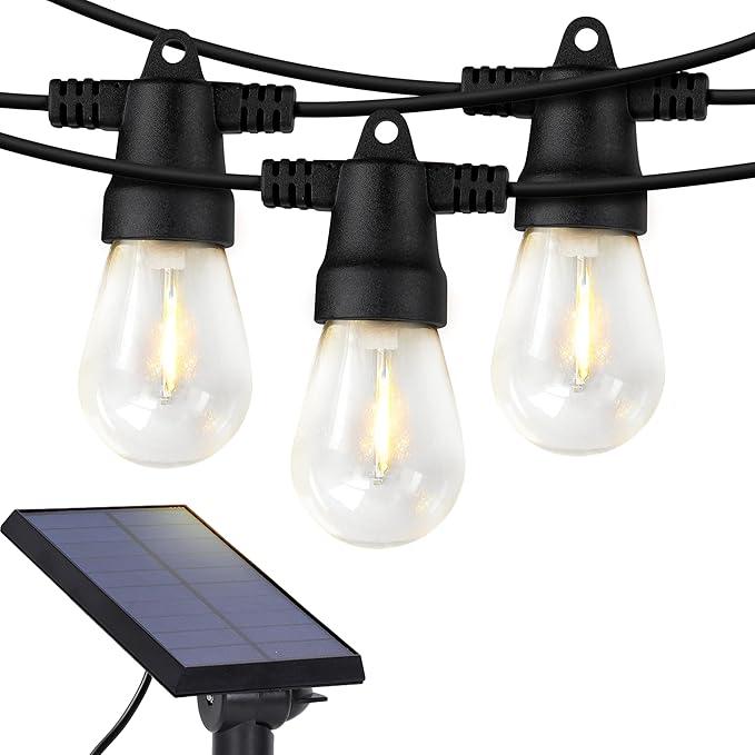 Brightech Ambience Pro Solar Powered Outdoor String Lights -27 ft Commercial Grade Waterproof Edison Patio Lights, Shatterproof LED String Lights for Outside, Porch - 12 Bulbs, 1W Soft White