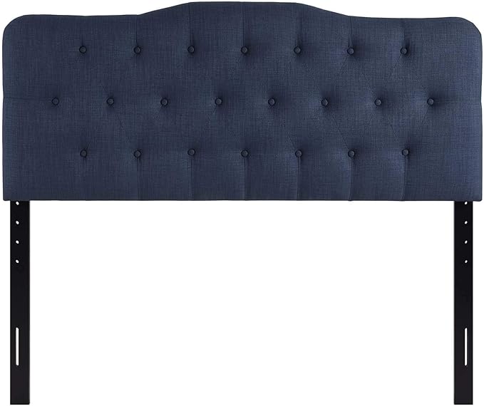 Modway Annabel Tufted Button Linen Fabric Upholstered Queen Headboard in Navy