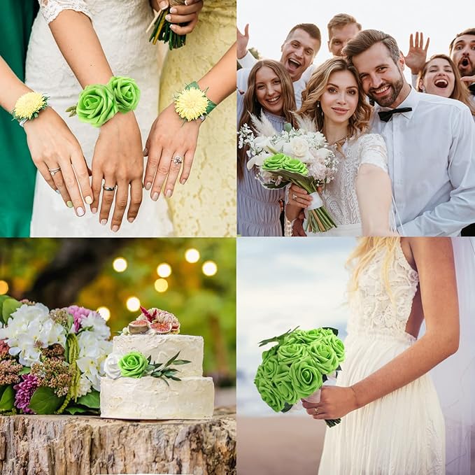 JOYLEX Artificial Flowers Realistic Roses, 50pcs Real Looking Fake Roses with Stem for DIY Wedding Bouquets Centerpieces Bridal Shower Party Home Romantic Decorations (Regular 3" - 50pcs, Green)
