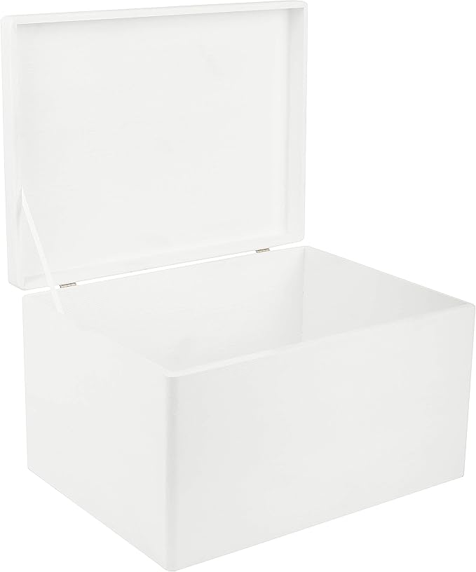 Large White Wooden Box Storage with Hinged Lid | 15.8 x 11.8 x 9.44 inches (+-0.5) | Gift Box for Tool Dog Toy Shoes Clothes Kitchen Storage Document | Wood Keepsake Chest
