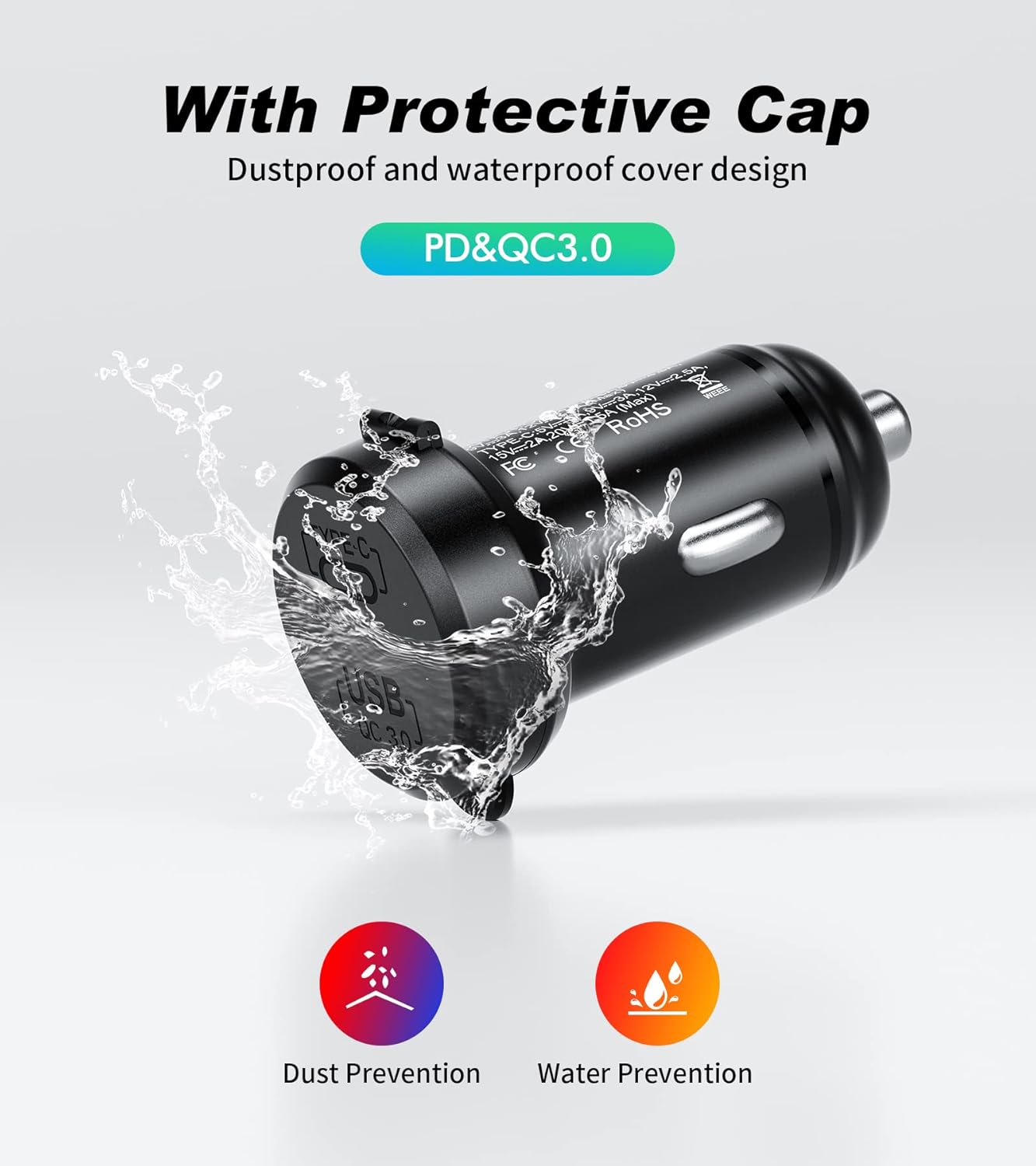 KEWIG USB C Car Charger, 60W/5A Super Mini Fast Adapter QC3.0&PD Type C Dual Port Quick Charge for iPhone 13/12 Pro/Max