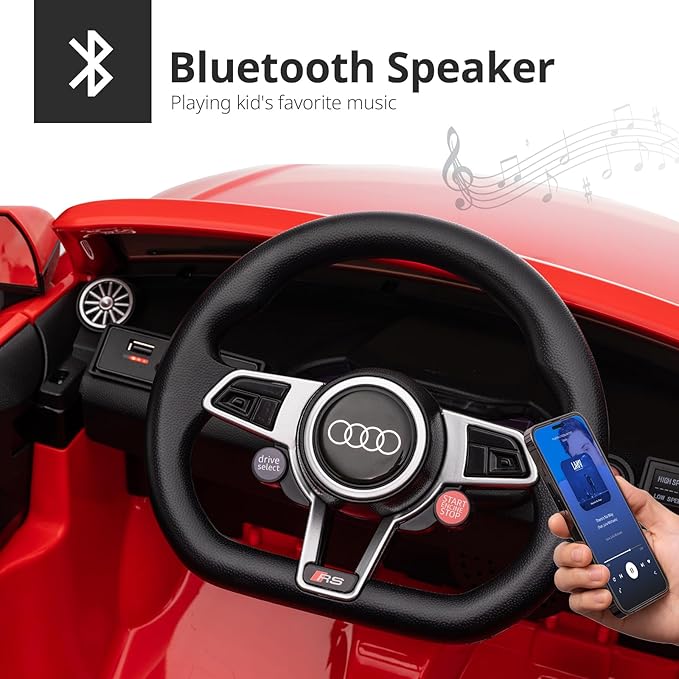 Electric Ride on Car for Kids, Licensed Audi 12V 7Ah Kids Ride-on Toy for Toddlers 3-5 Year Old Girls with Remote, Bluetooth - Red