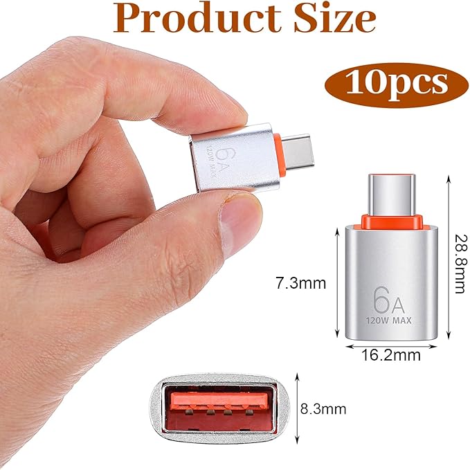10 Pack USB C Male to USB a Female 10gbps/120w Usb3.1 to USB-C Adapter Silver Type C Male Too USB-Female Adapter High-Speed Data Transfer for Smartphone, Pc, Laptop, Tablet, Keyboard