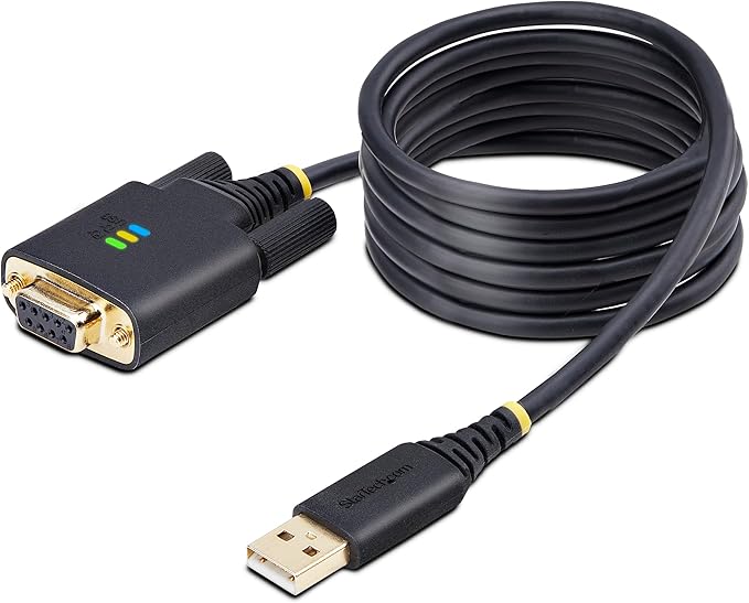 StarTech 6ft (2m) USB to Null Modem Serial Adapter Cable, COM Retention, FTDI, USB-A to RS232, LED Indicators, Changeable DB9 Screws Nuts