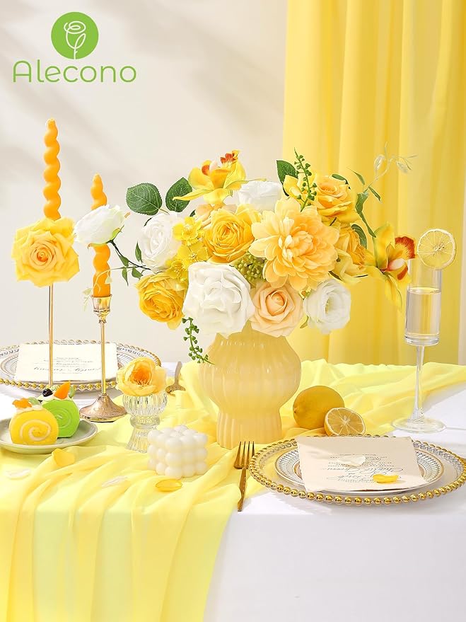 Alecono Artificial Flowers, Yellow Fake Spring Flowers Combo Box with Stems for DIY Wedding Cake, Party Table Centerpieces Home Decor