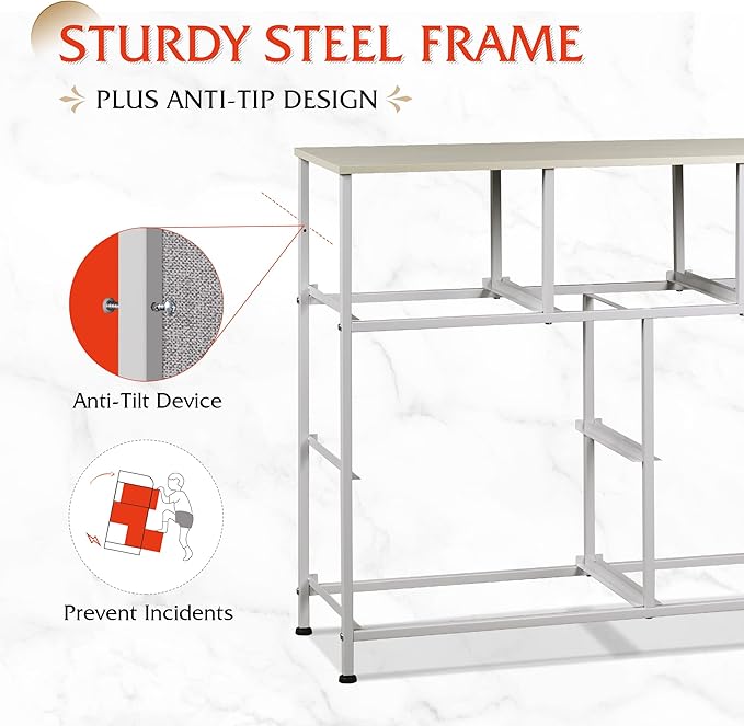 WLIVE 7 Drawer Dresser TV Stand, Entertainment Center, Media Console Table with Metal Frame and Wood Top for TV up to 45 inch, Chest of Drawers for Bedroom, Living Room, Light Grey
