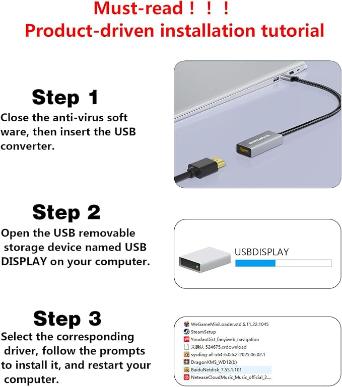 USB to HDMI Adapter,[Gold-Plated & Metal Shell] USB A Male to HDMI Female Convert for Monitors,USB 3.0 to HDMI Support Windows,mac OS - Driver Installation Required