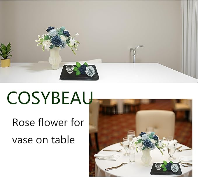 Artificial Fake Flowers 25pcs Roses, Shade of Blue Foam Rose Faux Flower for DIY Wedding Bouquets Bridal Shower Centerpieces Floral Arrangements Party Tables Home Decorations