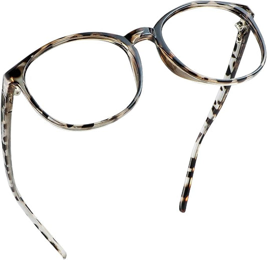 LifeArt Round Blue Light Blocking Glasses, Computer Glasses, Gaming Glasses, TV Glasses for Women Men (Leopard, 1.25 Magnification)