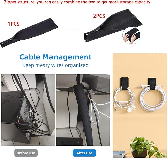 189PCS Cable Management Kit, 6 Cable Sleeve40 Cable Clips with 11Cord Holders, 2 Roll Self Tie, 10 Self Adhesive Cord Organizer, 100 Fastening Cable Ties,10 Cable Zip Tie Mounts