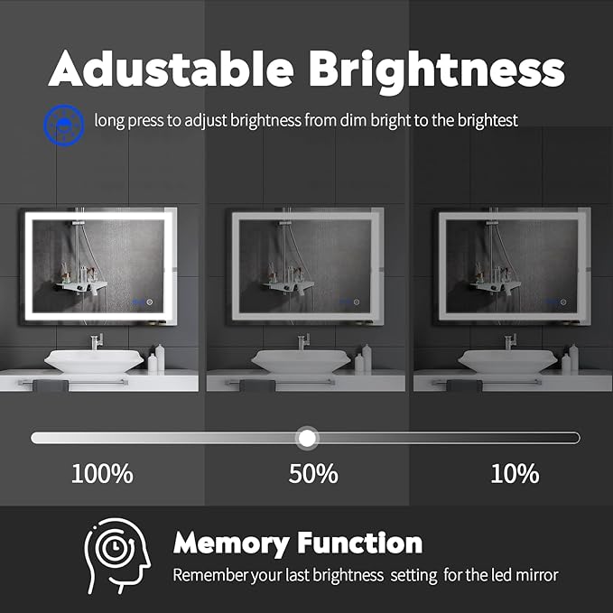 32x24 LED Bathroom Mirror with Lights LED Mirror for Bathroom Smart Vanity Makeup Mirror,Anti-Fog,Stepless Dimmable with Adjustable Color,Touch Switch,Memory Function,Shatterproof Design