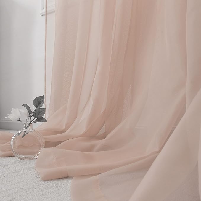 HUTO Blush Pink Sheer Curtains 96 inches Long for Bedroom Top Rod Pocket Sheer Window Panels Curtains for Nursery Living Room 52 by 96 Inch Length Set of 2