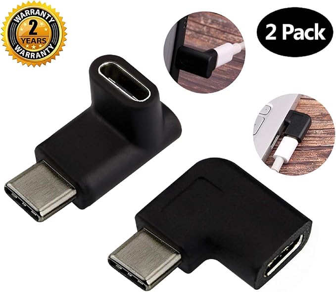 USB C Male to Female Adapter, Type C 90 Degree Angled Right & Left and Up & Down Extension Connector for Laptop & Tablet & Mobile Phone (2PACK)