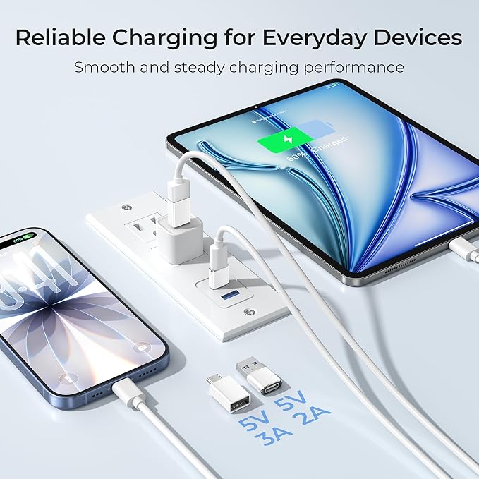 Basesailor USB to USB C Adapter with C Male to 3.0 Female Charger 4P,Thunderbolt 4 OTG Converter for MacBook,iWatch 9 10 11,iPhone 17 16 15 14 13 Plus Pro Max Mini,Galaxy S26 S25 S24 S23 S22,iPad Air