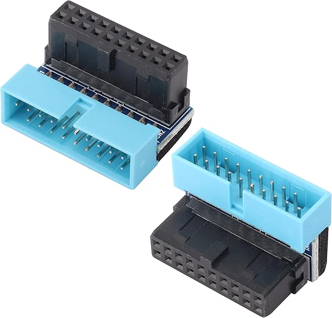 2 Pack Down Right Angle USB 3.0 19-pin Connector 90 Degree 19Pin/20Pin 3.0 USB Female to Male Extension Power Adapter Board for Desktop Motherboard Internal Header Adapter(Down/Blue-20Pin)