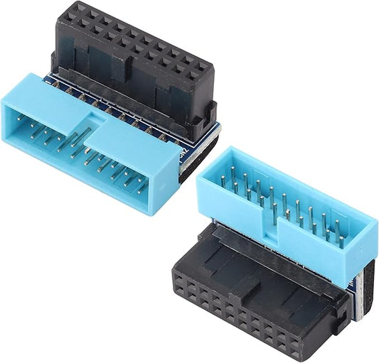 2 Pack Down Right Angle USB 3.0 19-pin Connector 90 Degree 19Pin/20Pin 3.0 USB Female to Male Extension Power Adapter Board for Desktop Motherboard Internal Header Adapter(Down/Blue-20Pin)