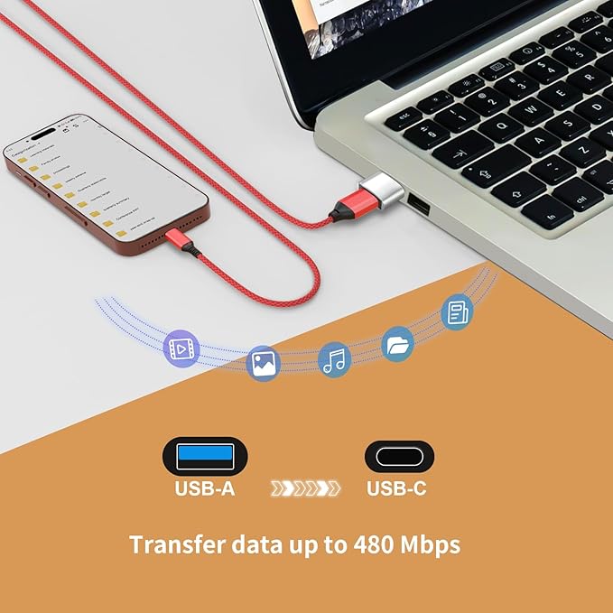 [10 Pack] USB to USB C Adapter, Type C Female to A Male Charger Cable Converter for iPhone 15 14 13 Pro Max Plus, Apple Watch Ultra iWatch 9 8 7, MacBook Pro, iPad 10 9,Samsung Galaxy S20-23, Silver