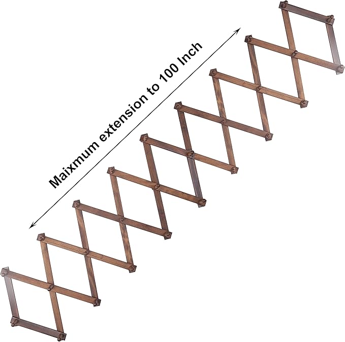 SKOLOO Accordion Wall Hanger with 28 Hooks, Modern Expandable Coat Rack Hat Rack for Wall, Solid Wooden, Walnut Color