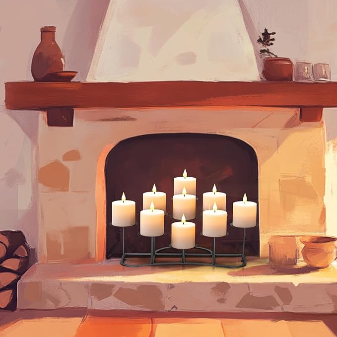 smtyle DIY 9 Mantle Candelabra Flameless or Wax Candle Holders for Fireplace with Black Iron Decoration on Desk/Floor