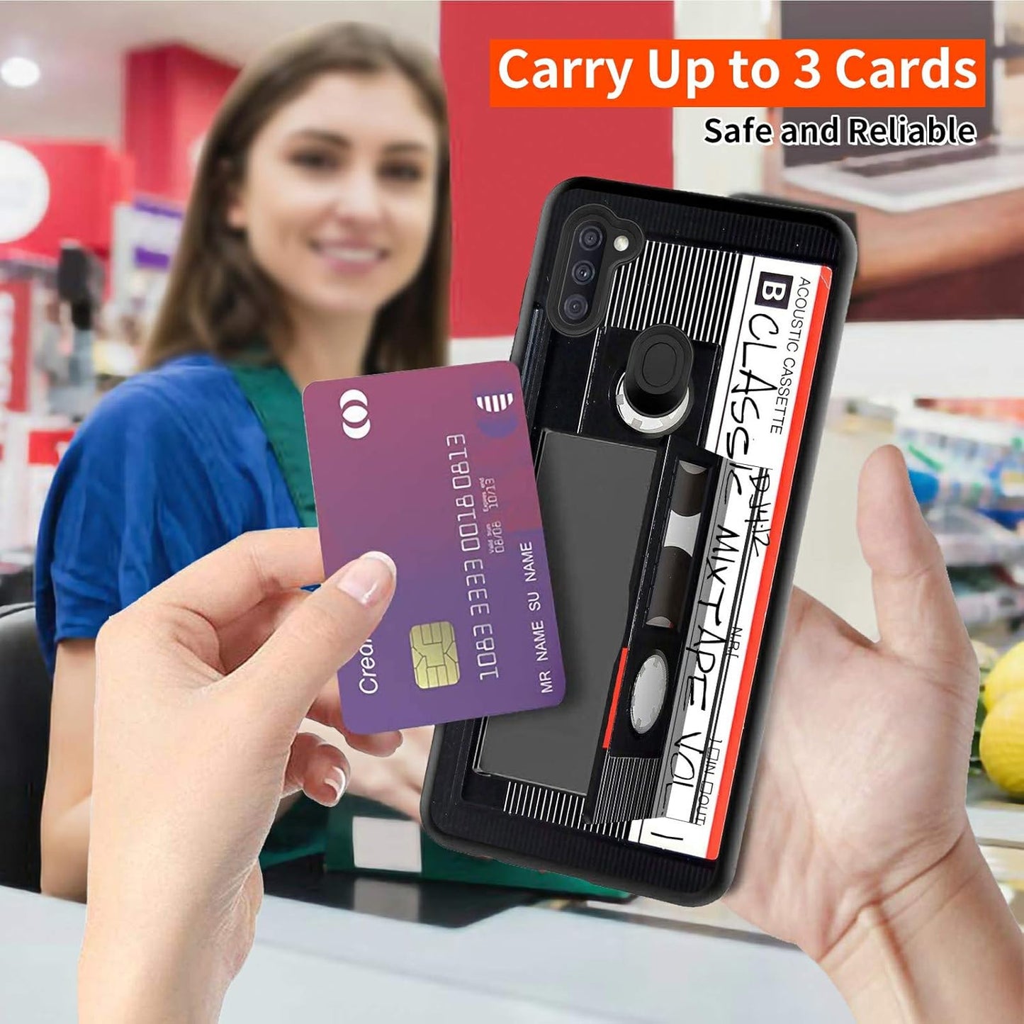 Rossy Wallet Case for Samsung Galaxy A11, Dual Layer Hybrid Soft Silicone Hard PC with Kickstand