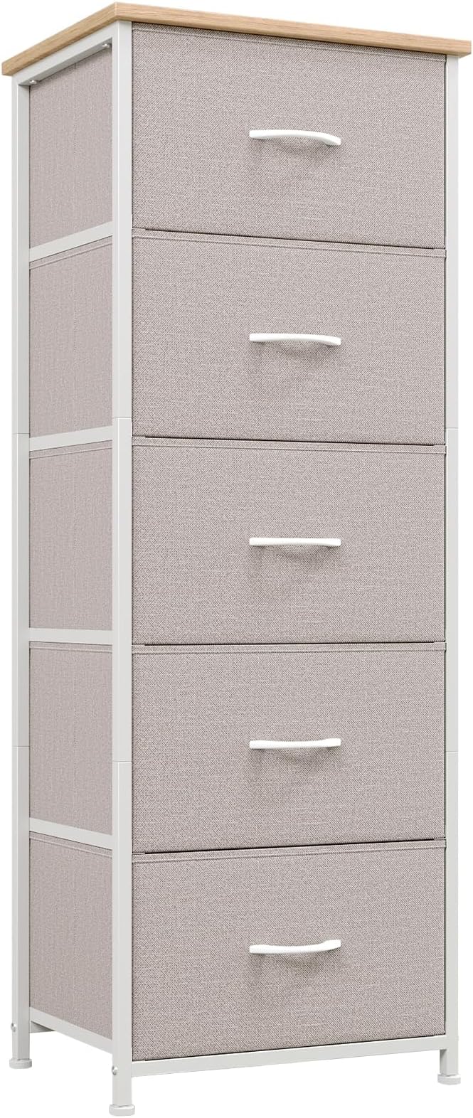 Somdot Dresser for Bedroom with 5 Drawers, Storage Organizer Chest of Drawers with Removable Fabric Bins for Closet Bedside Living Room Laundry Entryway Hallway, Ash Grey