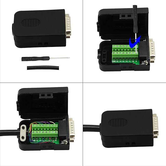CERRXIAN DB15 Breakout Connector - DB15 Screw Wiring Terminal Signal Module Breakout PCB Board with Plastic Case & Nuts (Black) (MN)
