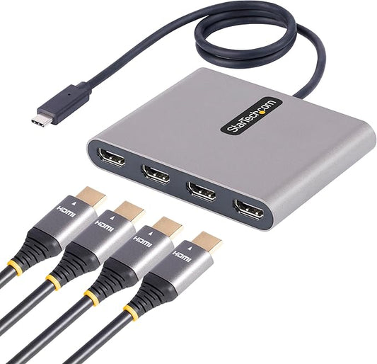 StarTech USB-C to Quad HDMI Adapter, USB Type-C to 4 HDMI Monitor Converter, 4x 1080p 60Hz, External Video Graphics Card, Windows Only, TAA, for Laptops/Desktops, Bus Powered, 50cm Cable