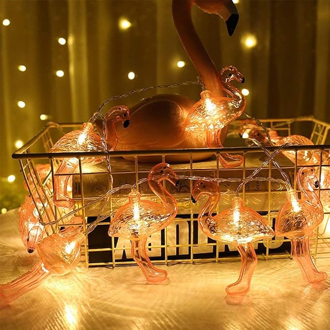 DomeStar 10Ft Pink Flamingo String Lights - LED Battery Operated Fairy Lights, Outdoor Patio Decor for Garden, Poolside, Tropical Hawaiian Luau Party Decor