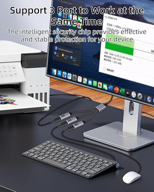 USB C Splitter Cable 3 Port 1 Male to 3 Female,1 in 3 Out USB C Extender Hub Data & Power Charging USB 2.0 Extension Cable for Car,Laptop,Keyboard,Mouse(25CM)