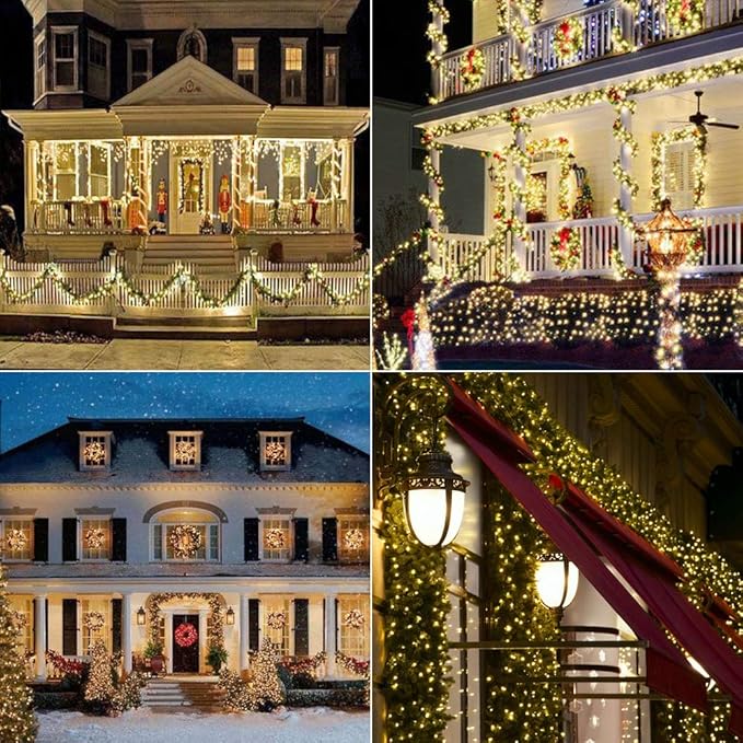 Brizled 2 Pack Solar String Lights, Total 132FT 400 LED Outdoor Solar Fairy Lights, 8 Modes Solar Twinkle Lights, Waterproof Mini LED Solar String Lights for Christmas Garden Party Decor, Warm White