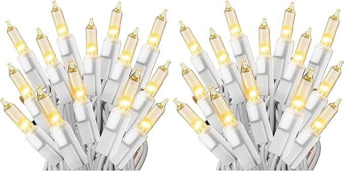 Holiday Pride White Christmas Tree Lights - 100 Count Clear White Lights String on White Wire - 24 Ft - Indoor/Outdoor Use - UL Listed - Static & Flashing Modes - Connectable (Pack of 2)