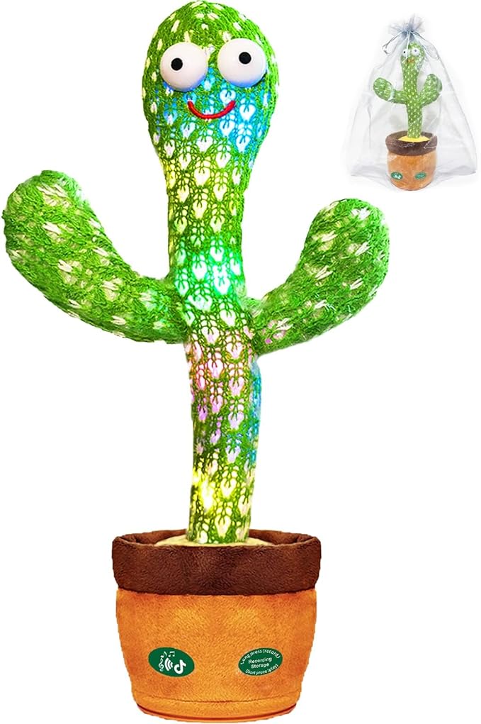 Cactus Baby Toy can be Adjusted Volume, Dancing Singing Musical Gift with LED Light. Baby Toy for Kids Talking Smart Toys, Talking Cactus Exquisite Yarn Bag Packaging