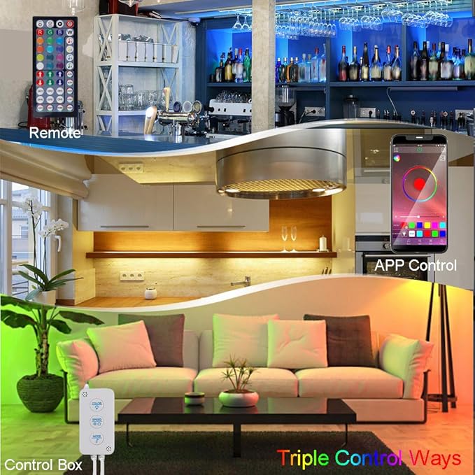 QZYL 50 Feet Led Strip Lights Home,Led Lights for Bedroom,Music Sync Color Changing Flexible Timing Rope Lights,44 Key Remote App Control RGB Tape Light DIY Colors Luces for Bedroom Party Decoration