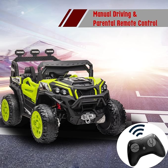 24V Battery Powered Electric Car for Big Kids, 24V Riding Cars for Kids Ages 4-8, Children Car with Bluetooth 3 Speeds LED Lights Storage Trunk, Green
