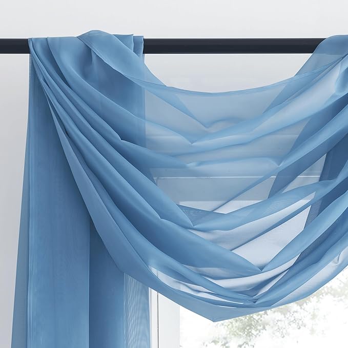 NICETOWN Decorative Stone Blue Window Scarf for Beach, Voile Sheer Curtains Flexible Valances Bed Canopy for Wedding Arch Kids Room, 2 Panels, W60 x L216