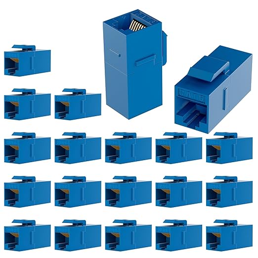 RJ45 Coupler Cat6 Keystone Jack 20-Pack, Female to Female UTP Inline Ethernet Network Coupler for Wall Plates & Patch Panels – Blue