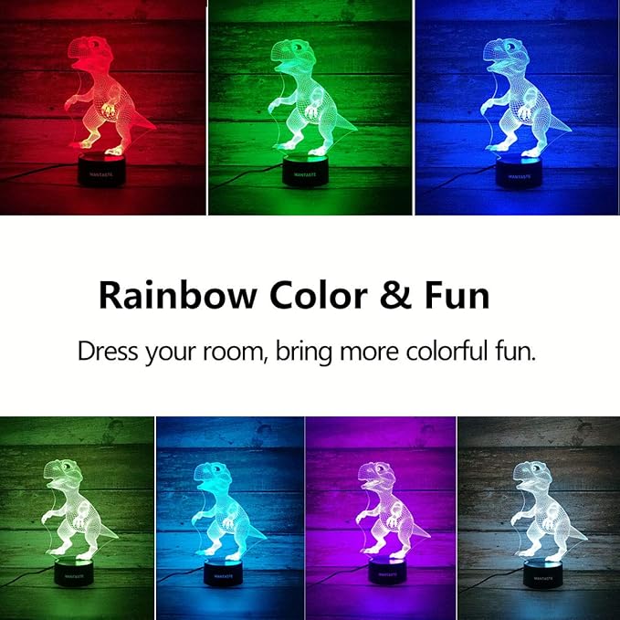 Dino 3D Decor Lamp with Remote, Dinosaur Toys for Girls Boys Room, 7 Colors Changing Night Light Bedside Gifts for Kids Baby