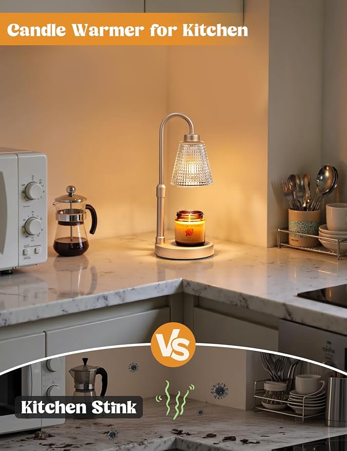 Innqoo Champagne Gold Candle Warmer Lamp with Timer, Dimmable Candle Warmer for Home Decor, Height Adjustable Candle Lamp for Jar Candles, Birthday Gifts for Women Mom, House Warming Gifts New Home