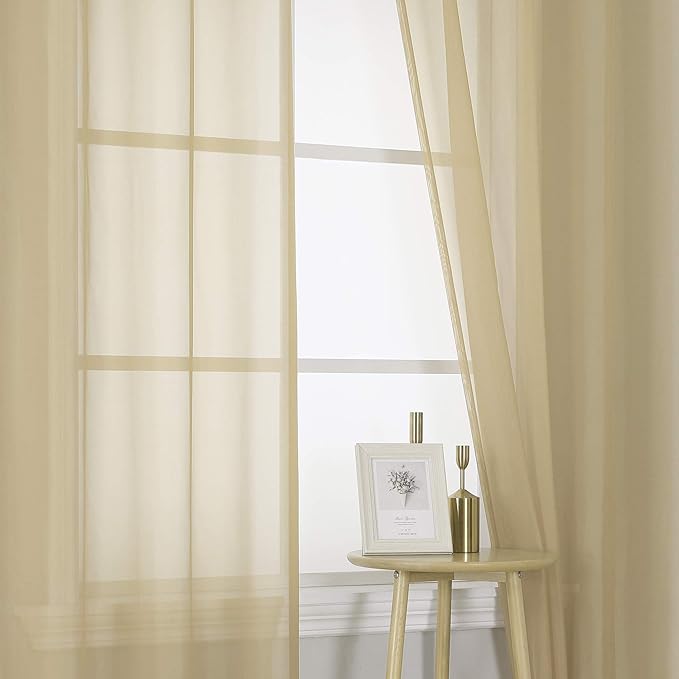 KEQIAOSUOCAI Taupe Sheer Curtains 84 inch Length - Sheer Home Decoration Window Coverings for Loft Narrow Window (54 Wide x 84-inch Long,2 Pack)