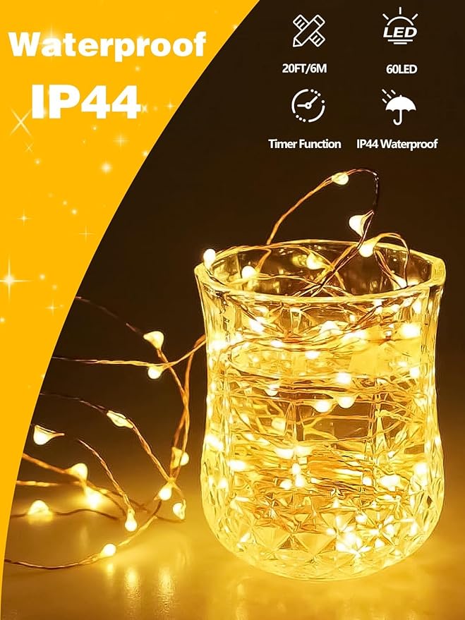 8 Pack Christmas Fairy Lights Battery Operated with Remote, Each 20FT 60LED Waterproof Twinkle Lights with Timer, String Light Indoor & Outdoor for Bedroom Wedding Christmas Decoration(Warm White)